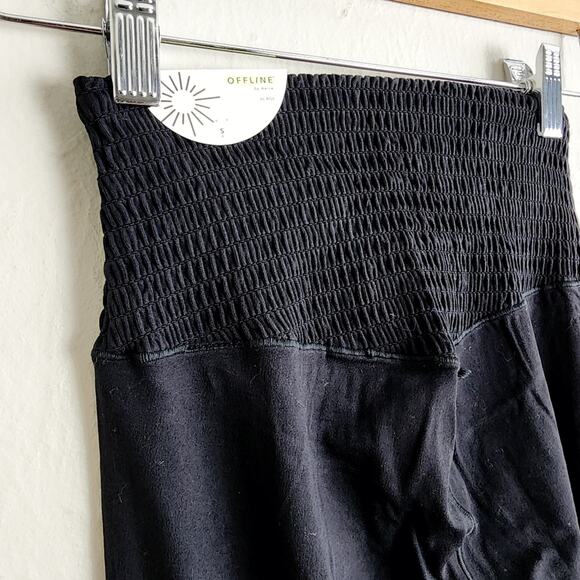 Aerie Offline Real Me Smocked Black Super Flare Hi Rise Yoga Legging S NWT - Picture 11 of 12